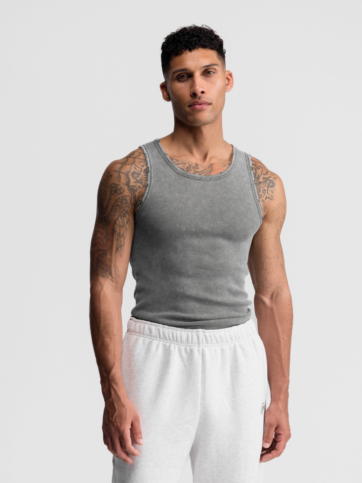Distressed Fitted Tank 2 Pack worn — Washed Steel